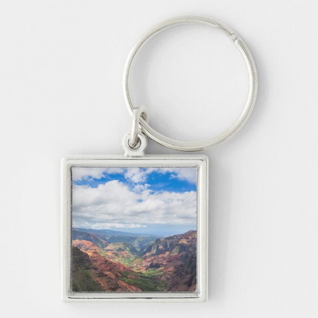 Waimea Canyon Fyrkantig Silverfärgad Nyckelring (Framsidan)