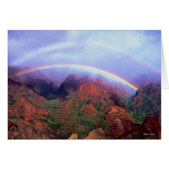 Waimea Canyon - Kauai - Hawaii- Dubbla Rainbow Hälsningskort (Framsidan Horizontal)