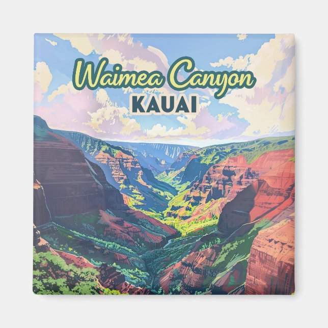 Waimea Canyon Kauai Hawaii liggande Retro Magnet (Framsidan)