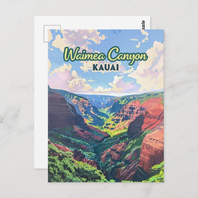 Waimea Canyon Kauai Hawaii liggande Retro Vykort (Fram/baksida)