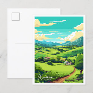 Waimea Hawaii Travel Vintage Illustration Vykort