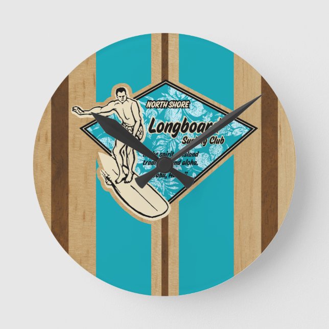 Waimea Surfboard Hawaiian Wall Clocks Rund Klocka (Framsida)