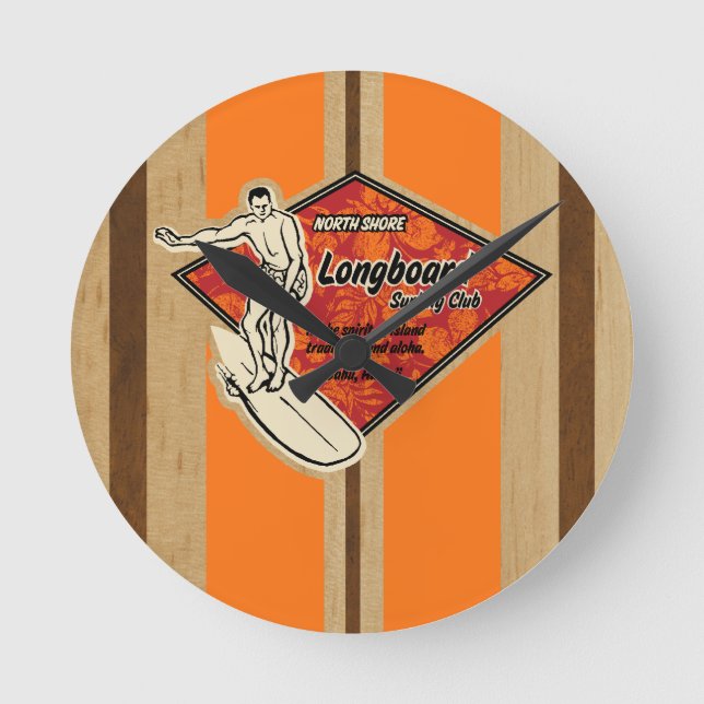 Waimea Surfboard Hawaiian Wall Clocks Rund Klocka (Framsida)