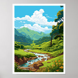 Waimea Valley Hawaii Travel Vintage Illustration Poster