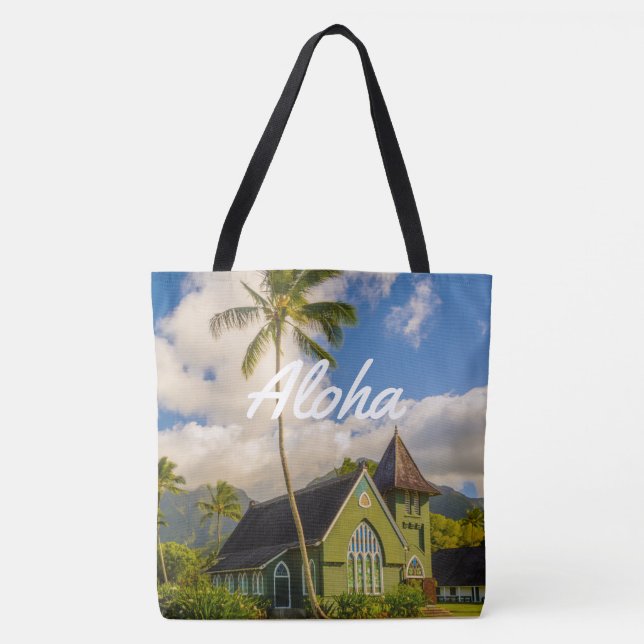 Waioli Hui"ia Church, Hanalei, Hawaiian Beach Bag Tygkasse (Framsida)