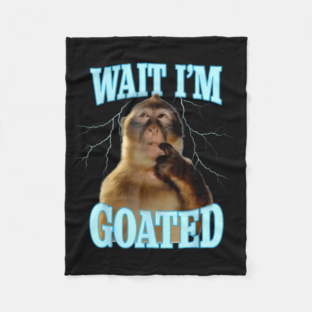 Wait I'm Goated Funny Thinking Monkey Meme Brainro Fleecefilt (Framsidan)