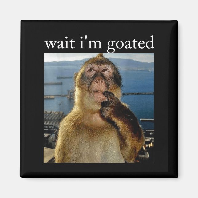 Wait I'm Goated Funny Thinking Monkey Meme Brainro Magnet (Framsidan)