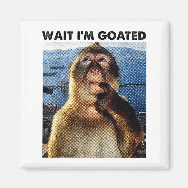 Wait I'm Goated Y2k Funny Thinking Monkey Meme Bra Magnet (Framsidan)