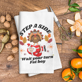 Wait Your Turn Fat Boy Funny Thanksgiving Kökshandduk