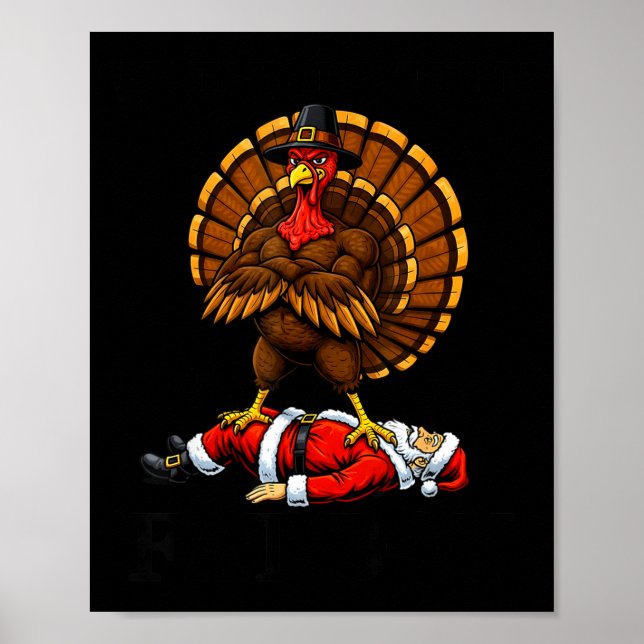 Wait Your Turn Fat Boy Turkey And Santa Sign  Poster (Framsidan)