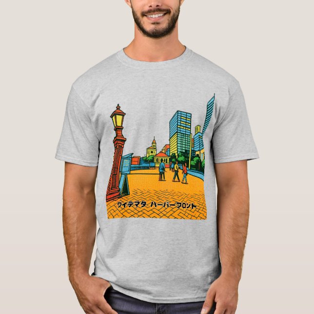 Waitematā Harbourfront Pop Art Auckland T-Shirt (Framsida)