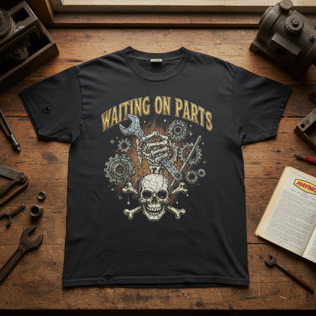 Waiting on Parts Garage Humor Skull Mechanic Tool  T Shirt (Skapare uppladdad)