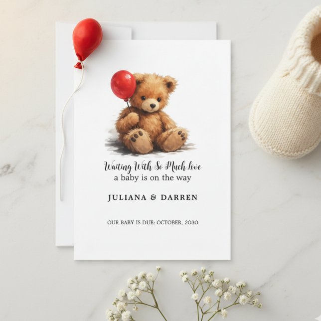 Waiting With So Much Love Teddy Bear & Red Balloon Inbjudningar (Skapare uppladdad)