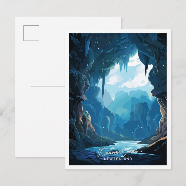 Waitomo Caves New Zealand Travel illustration Vykort (Fram/baksida)