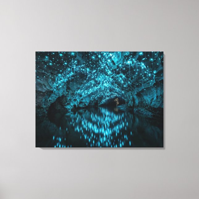 Waitomo Glowworm Galaxy - Bioluminescent grottrefl Canvastryck (Framsida)
