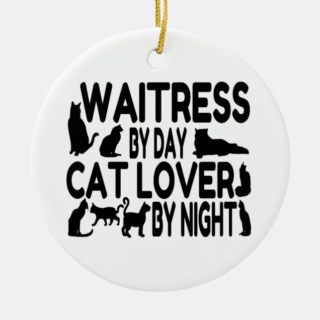 Waitress Cat Lover Julgransprydnad Keramik (Framsidan)