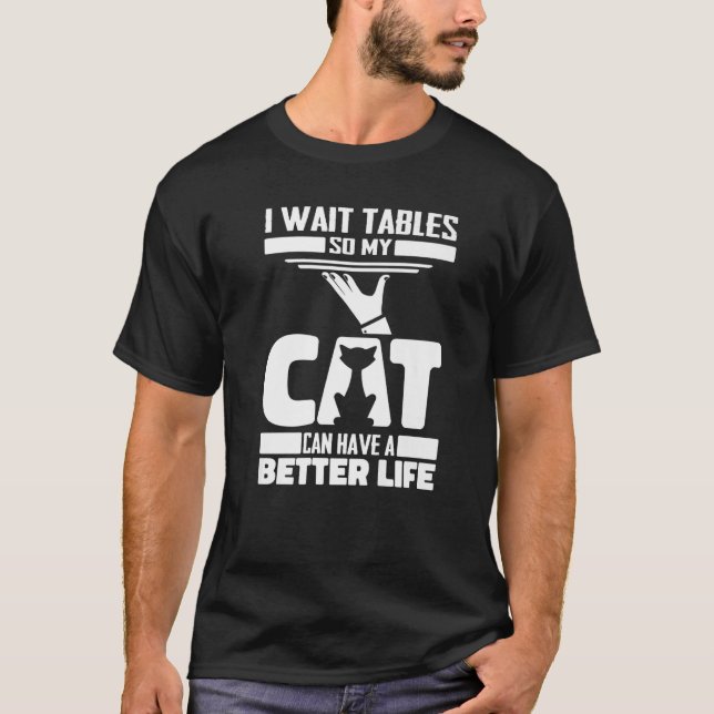 Waitress Cat Server-Servitör T Shirt (Framsida)