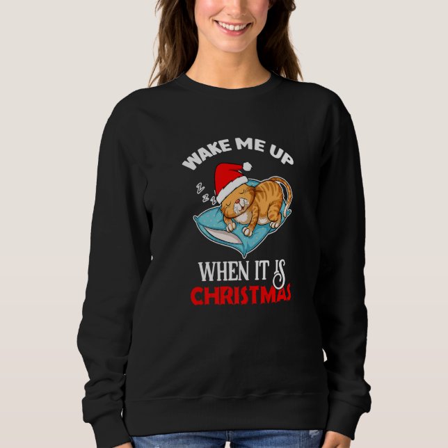 Wake Me Up When It Is Christmas Cat  Santa Winter T Shirt (Framsida)