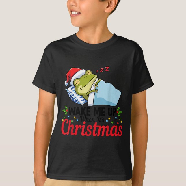 Wake Me Up When It's Christmas Cute Frog Animal Sl T Shirt (Framsida)