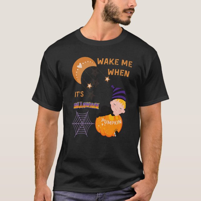 Wake Me When Its Halloween Cute Pumpkin Sleeping K T Shirt (Framsida)
