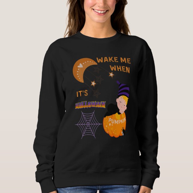 Wake Me When Its Halloween Cute Pumpkin Sleeping K T Shirt (Framsida)