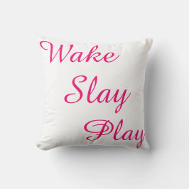 Wake Slay Play White Black and Rosa REVERSABLE Kudde