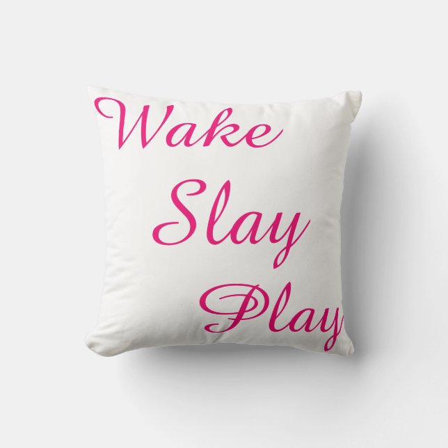 Wake Slay Play White Black and Rosa REVERSABLE Kudde (Framsida)