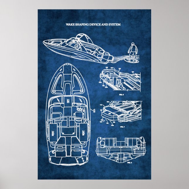 Wake Surfing Patent Art Skriv ut nr 2 Poster (Framsidan)