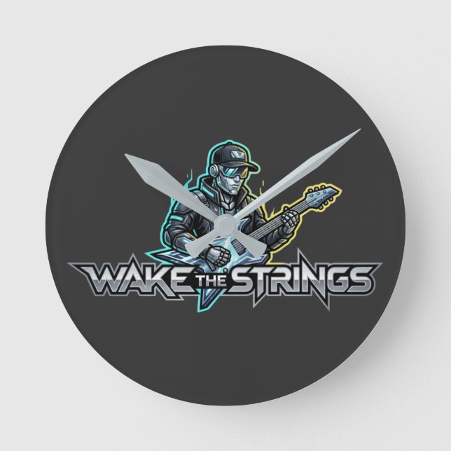 Wake The Strings Retro Future Art Rund Klocka (Framsida)