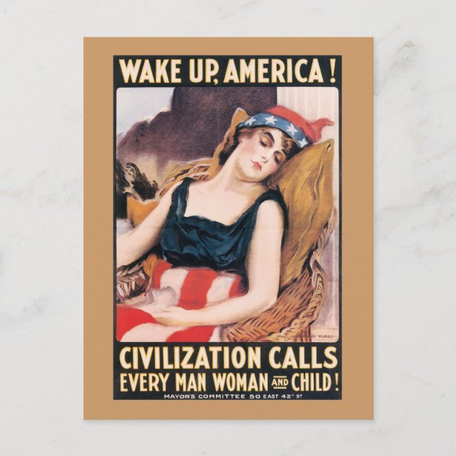 Wake Up America WWI Poster Vykort (Framsida)