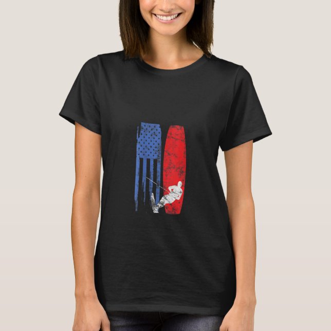 Wakeboard Skier Flagga Wakeboard Skier, amerikansk T Shirt (Framsida)