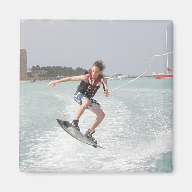 Wakeboarder Jumping Square Magnet (Framsidan)
