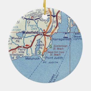 Wakefield RI Vintage Karta Julgransprydnad Keramik