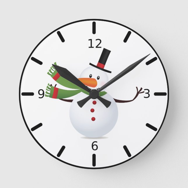 Waking Carrot Nose Snögubbe Round Clock Rund Klocka (Framsida)