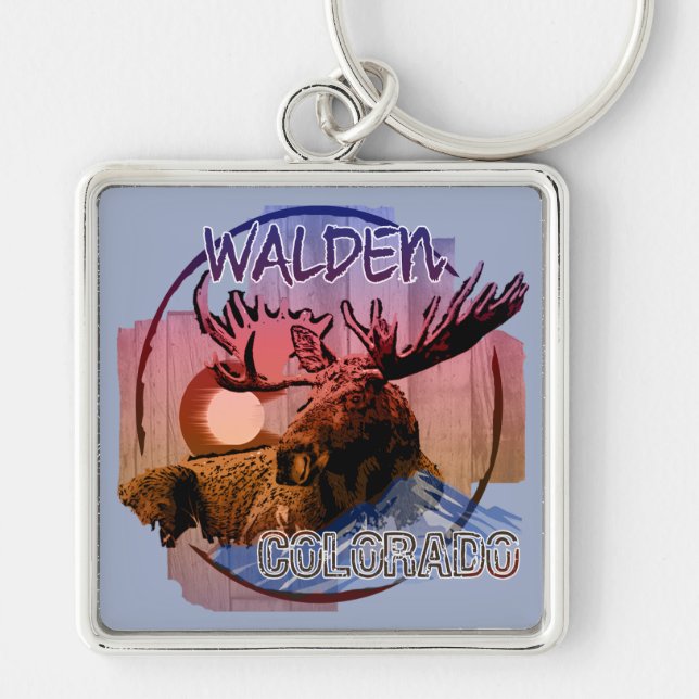 Walden Colorado rustic moose keychain Fyrkantig Silverfärgad Nyckelring (Framsidan)