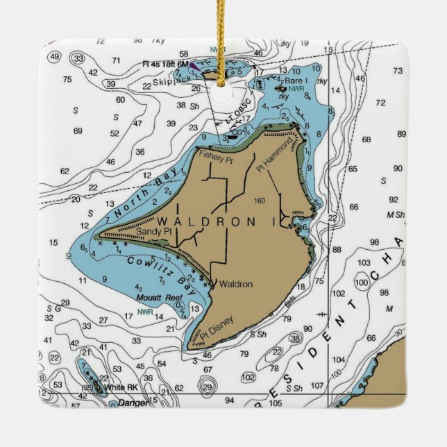 Waldron Island Nautical Diagram Julgransprydnad Keramik (Baksida)