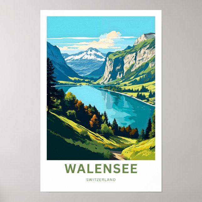Walensee Schweiz Travel Skriv ut Poster (Framsidan)
