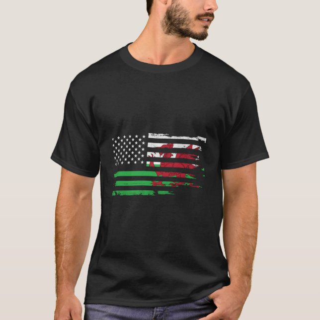 Wales American Flagga of Wales Usa Distress Flagga T Shirt (Framsida)