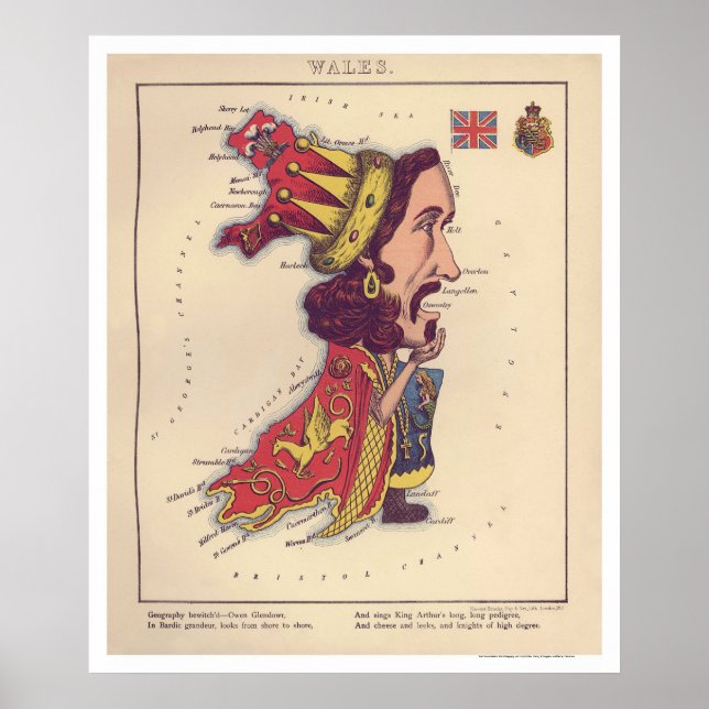 Wales Caricature Karta 1868 Poster (Framsidan)