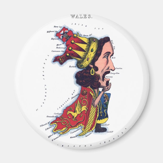 Wales Caricature Karta Magnet (Framsidan)