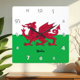 Wales Clock, patriotiskt hem, Welsh Flagga Fyrkantig Klocka