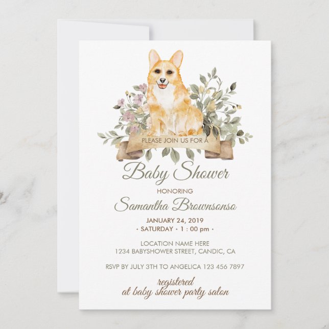 Wales Corgi Valp Baby Shower Inbjudningar (Framsida)