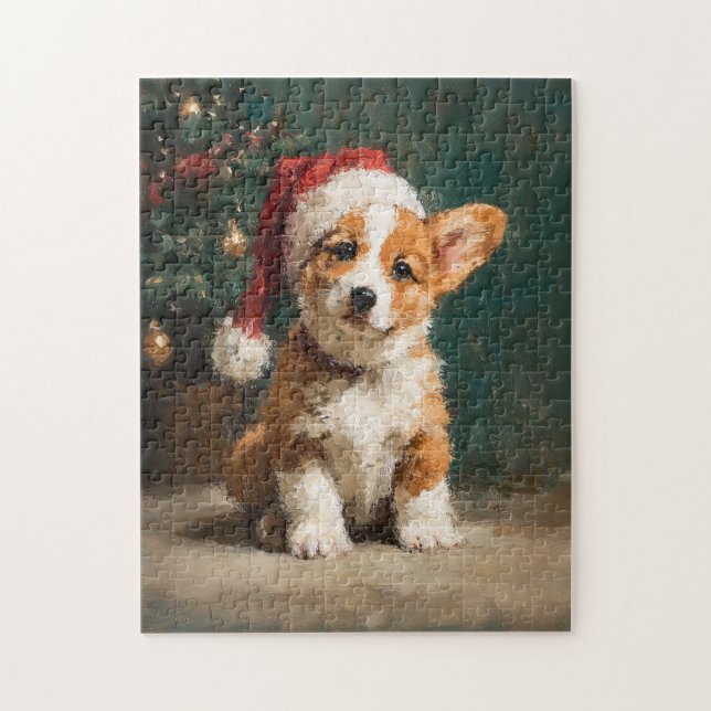 Wales Corgi Valp Julmålning Pussel (Vertikal)