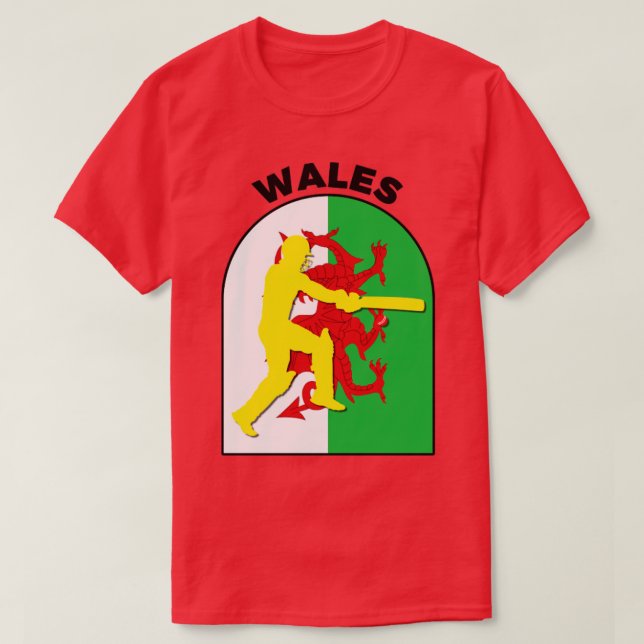 Wales Cricket Batsman Wales Flagga T Shirt (Design framsida)