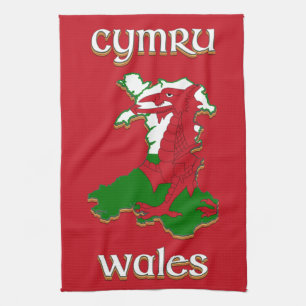 Wales Cymru Flagga Karta Kökshandduk