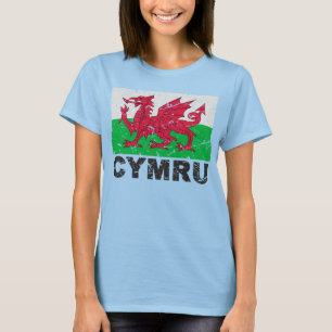 Wales CYMRU Vintage Flagga T-shirt