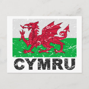 Wales CYMRU Vintage Flagga Vykort