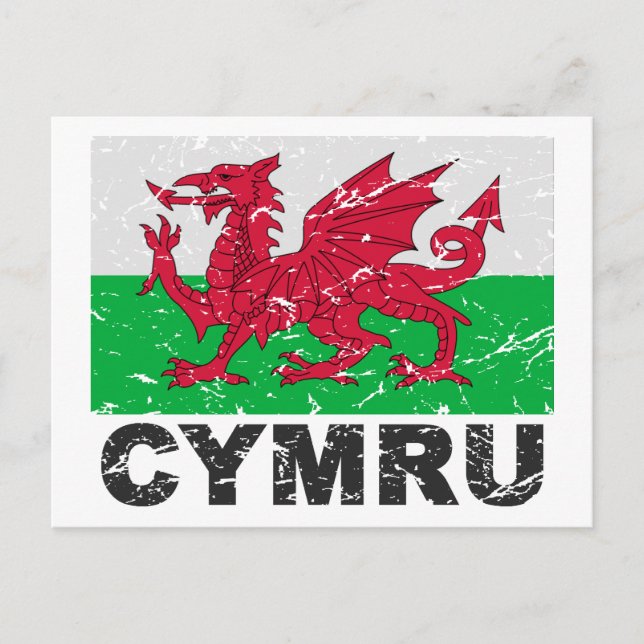 Wales CYMRU Vintage Flagga Vykort (Framsida)