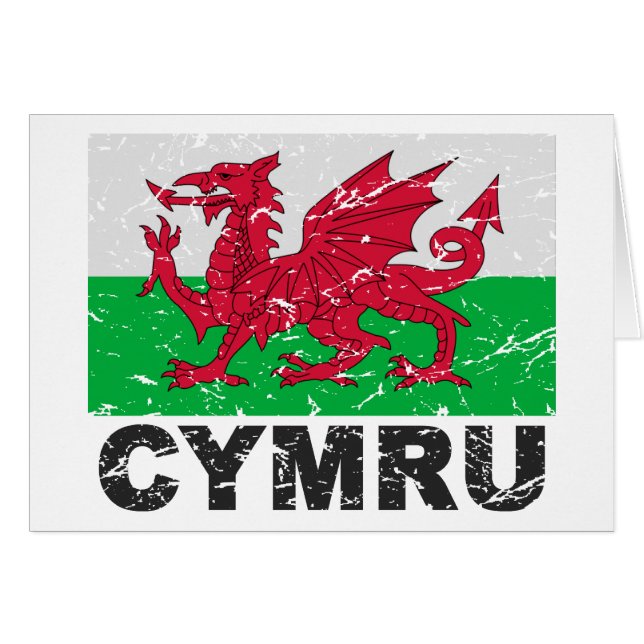 Wales CYMRU vintageflagga Hälsningskort (Framsidan Horizontal)