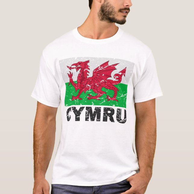Wales CYMRU vintageflagga T-shirt (Framsida)